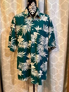 Y2K Impact Men's Teal Hawaiian Floral Short-Sleeve Shirt size XL
